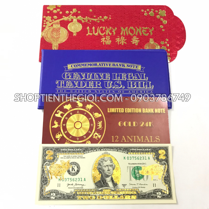 Tiền 2 USD in hình con Heo 3D nhũ vàng 